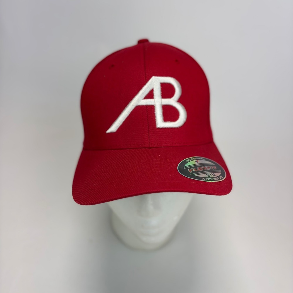 Atlantic Bodyboards Flexfit Hat Mens‎ S/M Red Embroidered AB Logo Cap New
